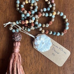 “Inner & Outer Peace”: Handmade Rocky Butte Jasper with Rudraksha Mala
